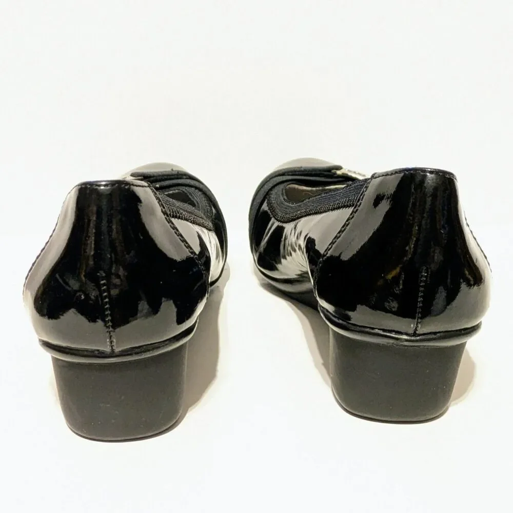 Anne Klein AKDEFINITELY Women's Black Silver Buckle Wedge Career Shoes Size 6 M